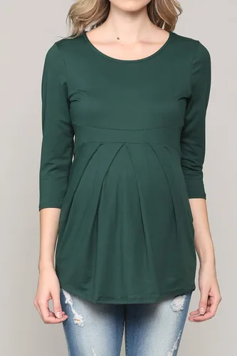 Miniatura 76 de LaClef - Blusa de maternidad para mujer, cuello redondo, manga 3/4, plisada al frente, estilo peplum
