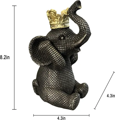 Miniatura 2 de Etlemonde Estatua de elefante para el hogar, decoración de rey negro y dorado con corona de elefante, escultura de elefante para sala de estar