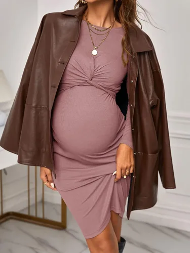 Miniatura 5 de Verdusa Vestido ajustado de maternidad con cuello redondo y manga larga para mujer