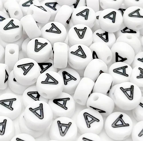 Miniatura 31 de 100 cuentas de letras acrílicas del alfabeto para hacer joyas, cuentas redondas blancas de la letra R para hacer pulseras, collares, llaveros, 0Flat