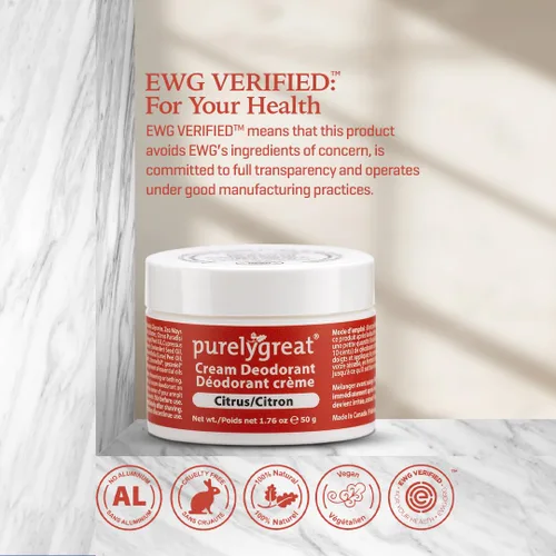Miniatura 7 de Purelygreat Desodorante en crema perfumada de cítricos para mujeres y hombres, desodorante sin aluminio, para mujeres y hombres, vegano y control