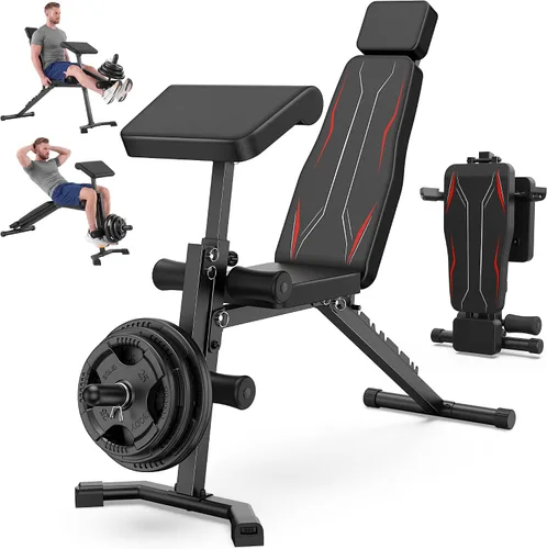 OPPSDECOR Adjustable Weight Bench – 800LBS Foldable Workout Bench with Preacher Curl Pad, Leg Extension & Curl, Extended Headrest, 10-Position