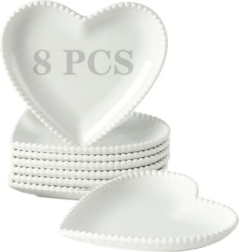 Miniatura 6 de Juego de 10 platos de porcelana de 6.3 pulgadas, platos pequeños en forma de corazón, platos blancos para ensalada de postre para pasteles