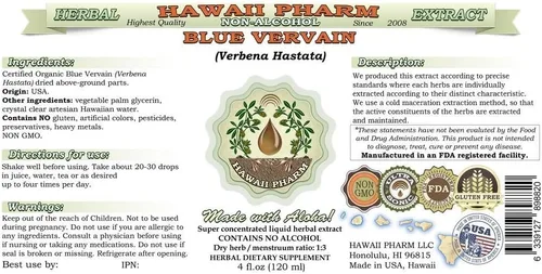 Miniatura 3 de Extracto líquido sin alcohol de verbena azul, verbena azul orgánica (verbena hastata) partes secas sobre el suelo Glycerite Hawaii Pharm Suplemento