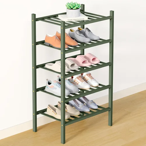 Miniatura 79 de Smiry Zapatero de bambú para clóset, organizador de zapatos apilable de 4 niveles largo de madera, estante de almacenamiento de zapatos Negro