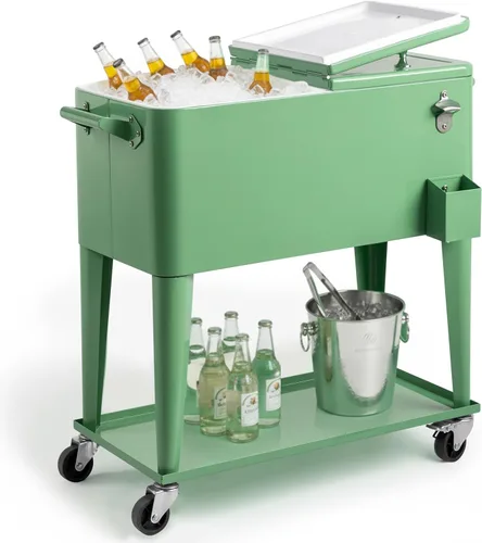 Miniatura 22 de Outvita Hielera Rodante de 80 Cuartos, Enfriador Portátil de Bebidas para Bar con Bandeja Colectora, Bandeja de Almacenamiento Inferior y Gris-oscuro