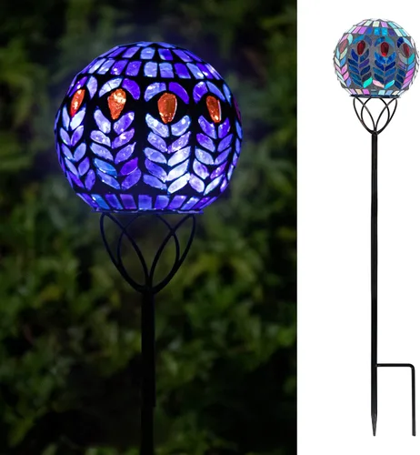 Miniatura 13 de VCUTEKA Luces solares para exteriores, decoración de jardín, mosaico, luces solares de jardín, bola de vidrio impermeable, luz LED de estaca