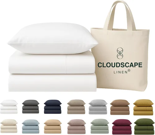 Cloud Scape Linen - Juego de sábanas de 100% algodón egipcio, tamaño individual, juego de ropa de cama de lujo de 3 piezas, 400 hilos, calidad de