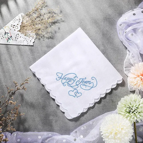 Miniatura 5 de Pañuelos bordados para boda, lágrimas felices, pañuelos de boda con bordes de encaje festoneados para el día de la boda novia