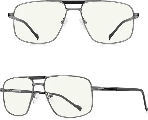 Miniatura 2 de Gafas de lectura para hombre, cuadrado, doble puente, bloqueo de luz azul, para lectura de computadora Gris