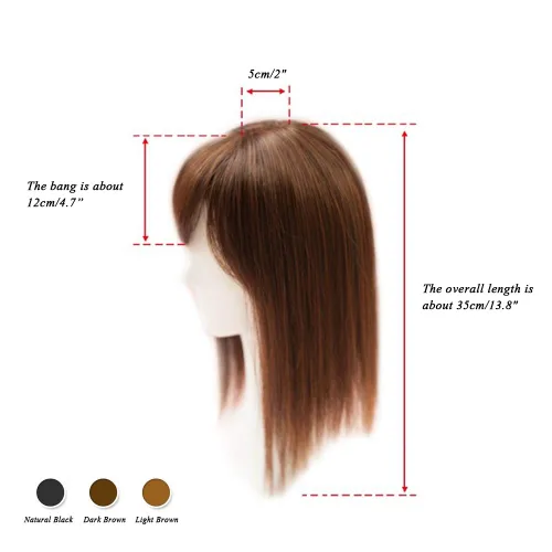 Miniatura 3 de Cubrecabello sintético de 14 pulgadas para pérdida de cabello, clip en pieza superior con flequillo de aire (estilo delgado, marrón)