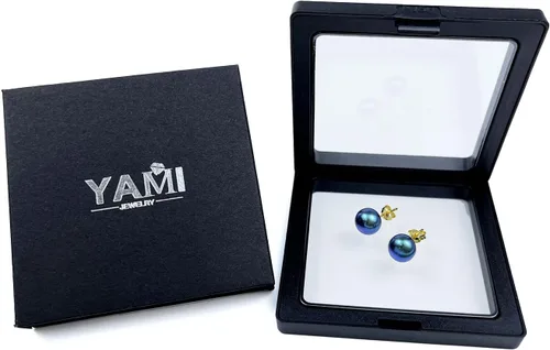 Miniatura 27 de YAMI Black/Grey/White Pearl Earrings, Real Cultured Pearl, 925 Sterling Silver Stud Earrings Plated with 18K Gold, Classic & Elegant Jewelry Gifts