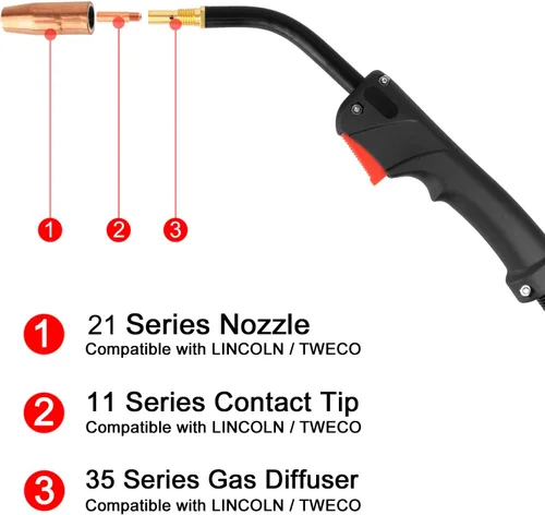 Miniatura 6 de Zinger MIG - Antorcha de pistola de soldadura 100Amp 10 pies de repuesto para Lincoln Magnum 100L K530-5 con 10 puntas de contacto de soldadura Mig