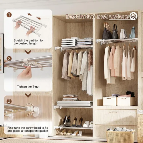 Miniatura 25 de Hershii Estante expandible con sistema de armario de barra resistente, colgador de ropa ajustable para bricolaje, organizador de almacenamiento