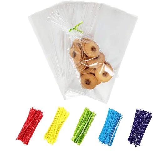 Miniatura 9 de Newkita Bolsas transparentes para golosinas de celofán de 8 x 10 pulgadas con lazos giratorios de 4 pulgadas, paquete de 100