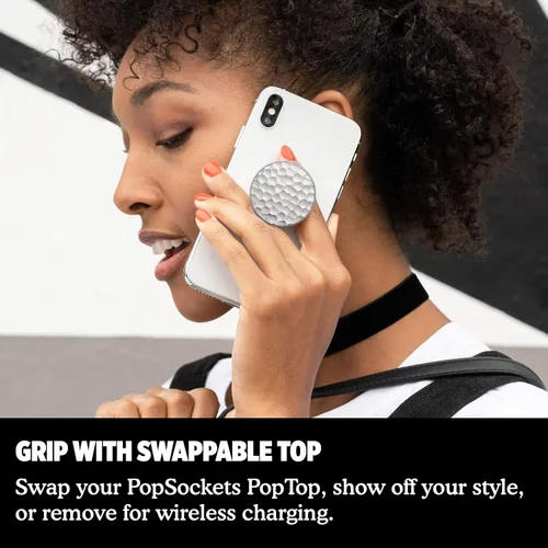 Miniatura 4 de PopSockets: PopGrip - Soporte extensible y agarre con tapa intercambiable para teléfonos y tabletas, metal martillado plateado
