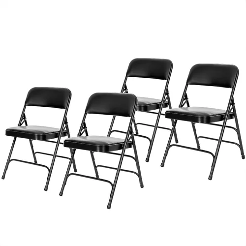OEF Furnishings OEF1300 Series - Sillas plegables acolchadas de vinilo de alta calidad con soporte de triple soporte, capacidad de 500 libras, Negro