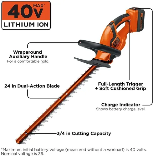Miniatura 2 de BLACK+DECKER Cortasetos inalámbrico BLACK + DECKER 40 V MAX, 24 pulgadas (LHT2436)