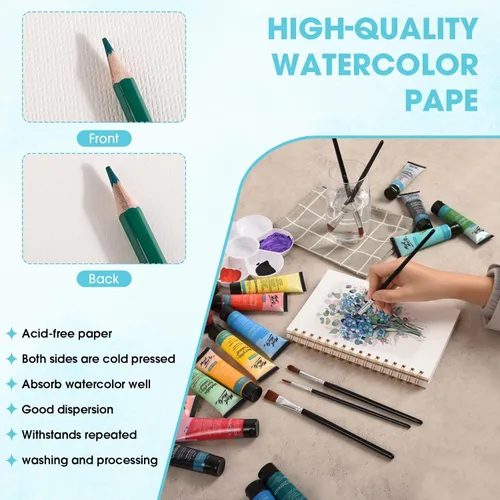Miniatura 4 de Bloc de papel de acuarela de 5.5" x 8.5", 30 hojas de 140lb/300g prensa en frío, pequeño cuaderno de bocetos de acuarela, encuadernado en espiral