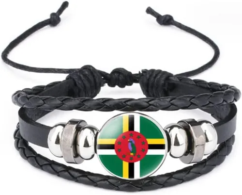 Miniatura 118 de vmcoatdu Mundial Muchas Banderas Nacionales Brazalete Retro de Aleación de Cuero para Pulsera de Cuerda Trenzada de Bandera Nacional