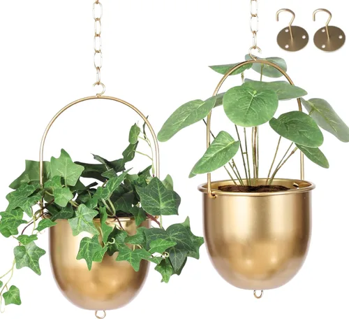 Miniatura 10 de Shineloha - Paquete de 2 macetas colgantes para plantas de interior con maceta de 5.5 pulgadas + gancho de techo, maceta colgante negra, colgador