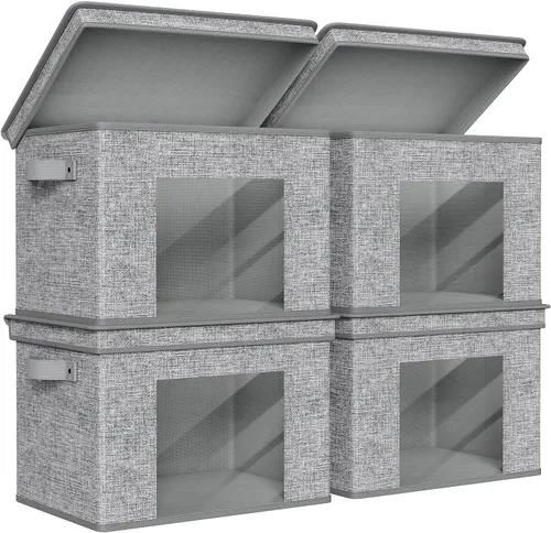 Miniatura 7 de Univivi Cajas de Almacenamiento de Tela Plegables Grandes Contenedores de Almacenamiento con Tapas [Paquete de 4] Cubos de Almacenamiento Plegables