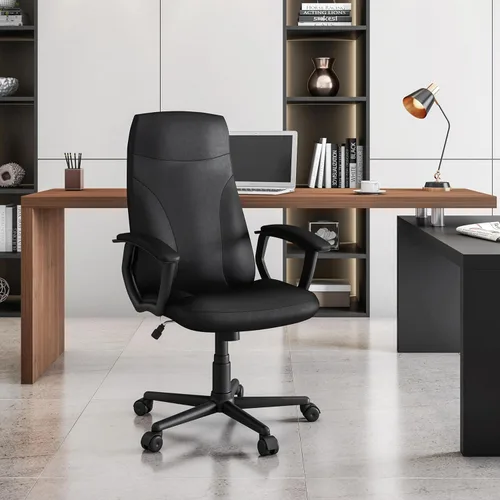 Miniatura 2 de Techni Mobili - Silla de oficina de piel sintética, altura ajustable, color negro PU leather executive chair, padded armrests, height adjustable