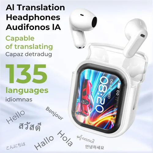 Miniatura 2 de NE20 Auriculares de traducción AI en 135 idiomas en tiempo real de 2 vías con traductor de voz, Bluetooth 6.0 comodidad de oído abierto, música
