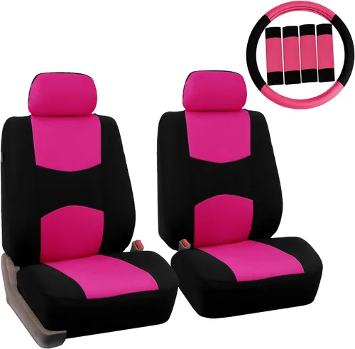 Miniatura 12 de Fundas de asientos para auto de tela lisa y almohadillas para cinturón y volante, diseño universal FH-FB050102 y FH2033, Beige1