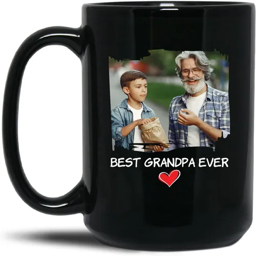 Best Grandpa Ever - Taza de café personalizada de cerámica negra de 11 onzas, taza de café para abuelo, regalo para abuelos, taza de viaje moderna,