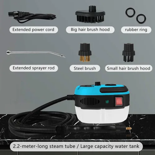 Miniatura 3 de Limpiador a vapor de mano, limpiador de vapor presurizado de 2500 W con 3 cabezales de cepillo, limpiador de vapor portátil para el hogar, Azul