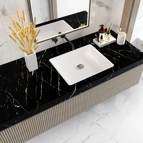 Miniatura 3 de VEELIKE Papel tapiz de mármol negro mate para encimeras de cocina de 15.7 x 118 pulgadas, papel de contacto de mármol impermeable, autoadhesivo
