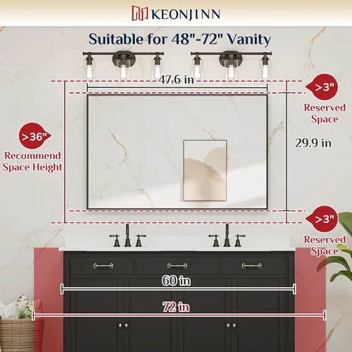 Miniatura 4 de Keonjinn Espejo de baño dorado de 48 x 30 pulgadas, espejo de pared de baño con borde dorado grande cepillado para sobre el fregadero, espejos