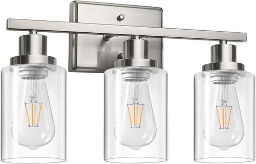 Miniatura 9 de Ascher 2 luces de pared, lámpara de tocador moderna con acabado negro, luz de pared con pantalla de vidrio transparente para espejo, pasillo