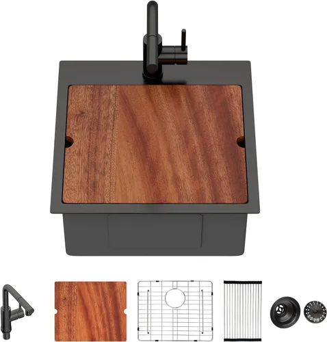 Miniatura 24 de Fregadero de cocina para exteriores, 21 x 20 pulgadas, fregadero de barra para exteriores, fregaderos de cocina de acero inoxidable de montaje