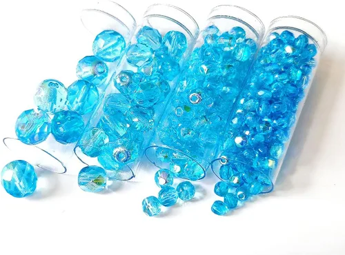 Miniatura 5 de Juego de cuentas de cristal checo pulido al fuego en color aguamarina AB para la fabricación de joyas y manualidades - diferentes tamaños 0.118 in