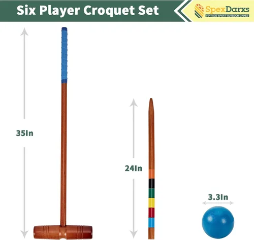 Miniatura 2 de SpexDarxs Juego de croquet de lujo de 35 pulgadas, juego de croquetas para seis jugadores con mazos de madera de primera calidad, bolas