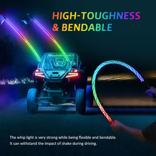 Miniatura 3 de Ehaho 1 paquete de 1 pie de luces de látigo, luz de látigo LED con aplicación y control remoto, látigos iluminados RGB en espiral persiguiendo