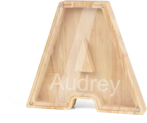 Miniatura 37 de Alcancía con nombre personalizado, 26 letras láser con texto personalizado, banco de monedas de madera, significado educativo, alcancía con nombre