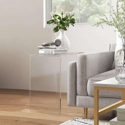 Miniatura 6 de HOMCOM Mesa de centro rectangular de 21 pulgadas de largo con forma de cascada de acrílico, 0.472 in de grosor, transparente