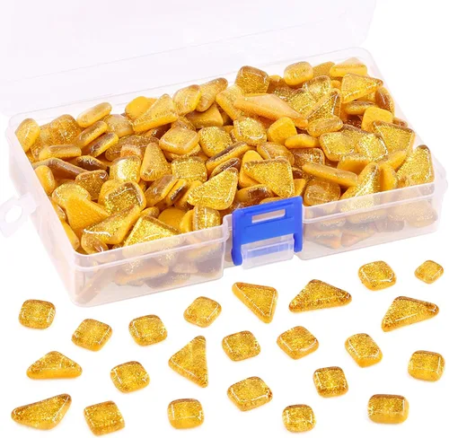 Miniatura 7 de Swpeet Azulejos de mosaico de vidrio de 1Ib Piezas de vidrieras para manualidades, colores mezclados y patrones (azulejos de mosaico E)