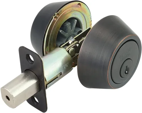 Miniatura 7 de Design House Cerradura de cilindro doble de sobrepuesto, cerradura de puerta delantera de latón pulido, se adapta a fondos de 2-3/4" y 2-3/8