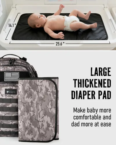 Miniatura 5 de Bolsa de pañales para papá, mochila para pañales para hombres con cambiador de pañales, mochila para pañales militar con cinta Molle, bolsa