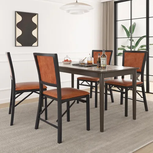 Miniatura 7 de VECELO Juego de 2 sillas plegables con cojín, asientos acolchados plegables con estructura de metal resistente para cocina/comedor/sala de estar