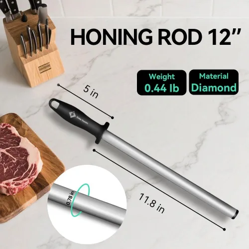 Miniatura 3 de Kota Japan - Varilla afiladora de cuchillos profesional de acero al carbono con diamante de 12 pulgadas Cocina, hogar o caza Master Chef, Hunter