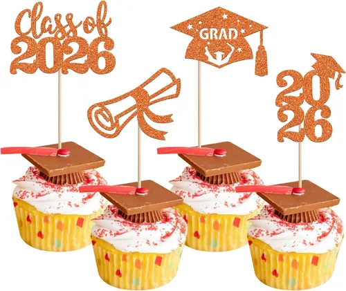 Miniatura 25 de 24 piezas de decoración de cupcakes de graduación para fiesta 2026, selecciones de cupcakes de noche de graduación 2026, decoraciones para pasteles