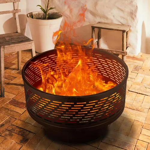 Miniatura 7 de OutVue Fogatas de leña de 26 pulgadas con parrilla y tapa, mesa de fogata para exteriores con cubierta impermeable y atizador de fuego, fogata al