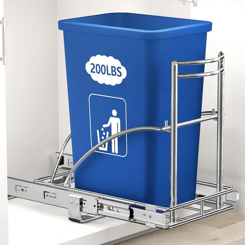 Miniatura 7 de ANASTA Cubo de Basura Extraíble Individual Bajo Gabinete 7-13 Gal, Cubo de Basura Resistente Bajo Fregadero, Contenedor de Residuos Deslizante