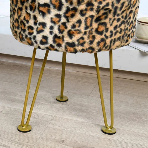 Miniatura 4 de Otomana Redonda con Estampado de Leopardo 13"x13"x17" Piel Sintética Banco de Entrada Reposapiés Taburete Asiento de Acento Guepardo Otomana Peluda