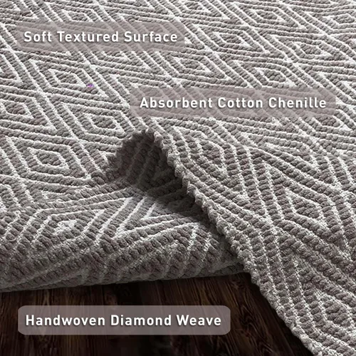 Miniatura 2 de Chardin home Alfombra de pasillo 100% algodón con diamantes de 2 x 5 pulgadas, totalmente reversible, lavable a máquina, beige grisáceo y blanco